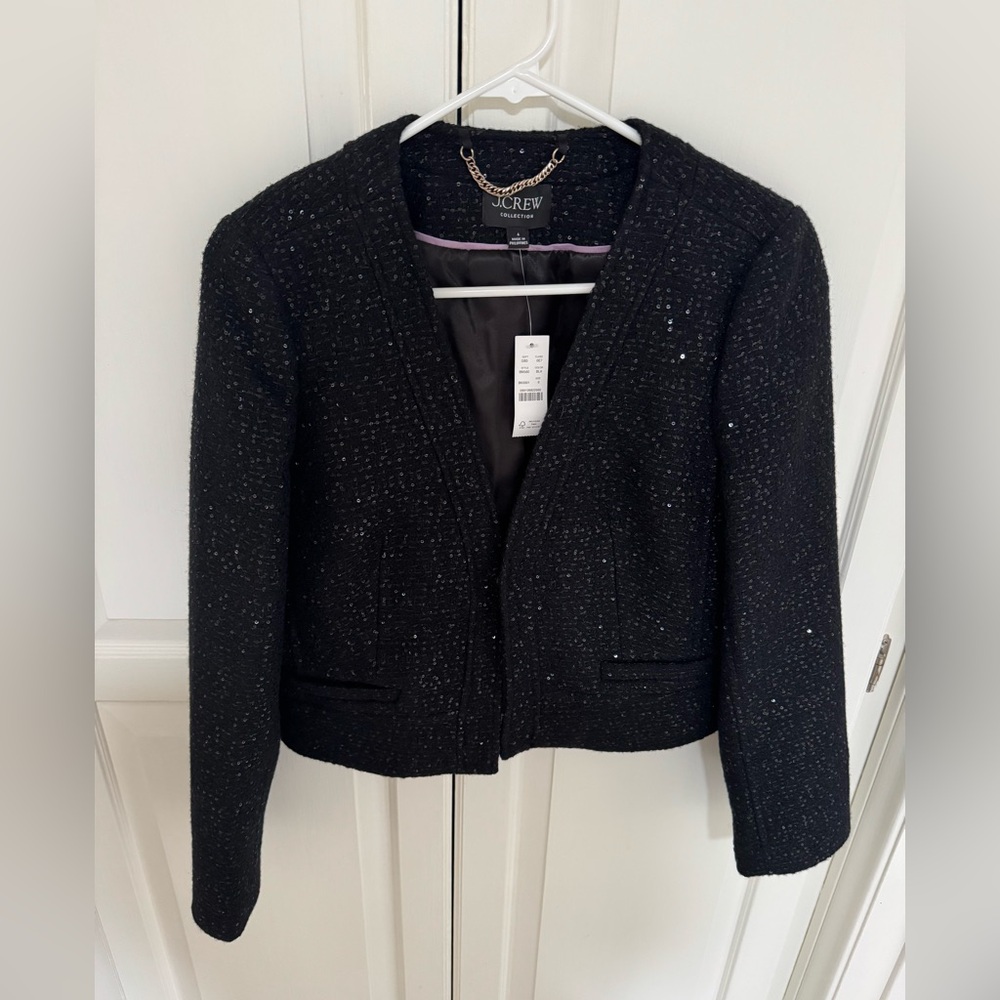 J Crew Louisa Black Blazer in Sequin Tweed Size 6